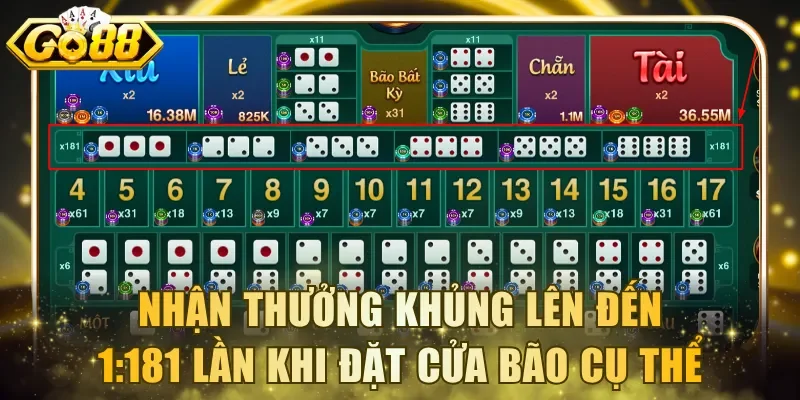 Nhận thưởng khủng lên đến 1:181 lần khi đặt cửa Bão Cụ Thể