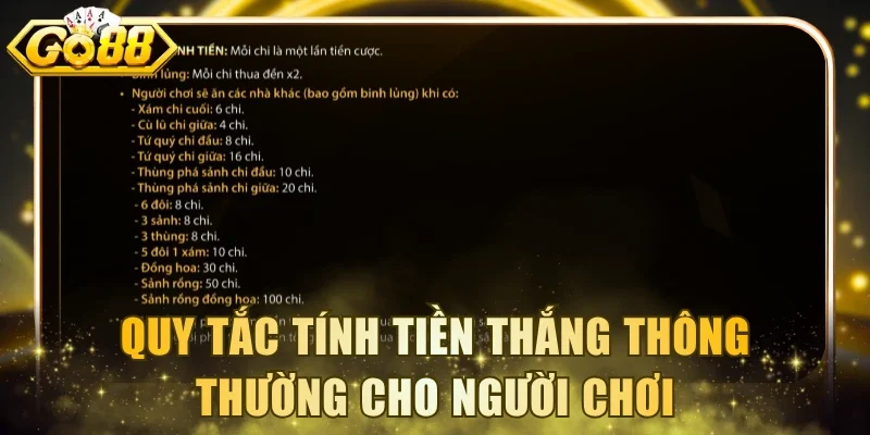 Quy tắc tính tiền thắng thông thường cho người chơi
