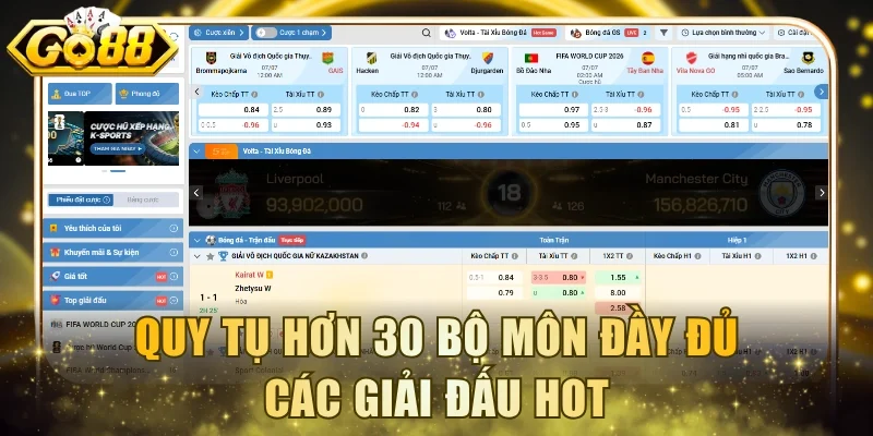 Quy tụ hơn 30 bộ môn đầy đủ các giải đấu hot